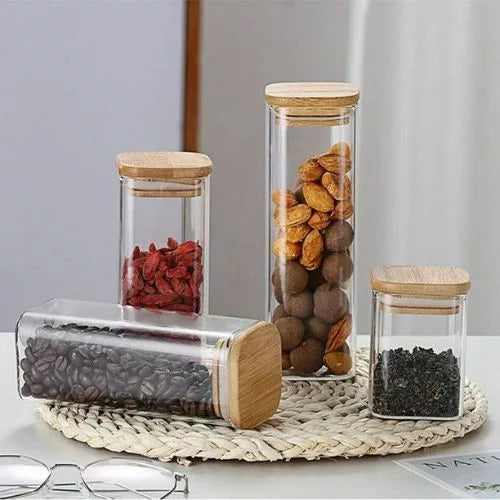 3 PCS Glass Jars With Bamboo Lids