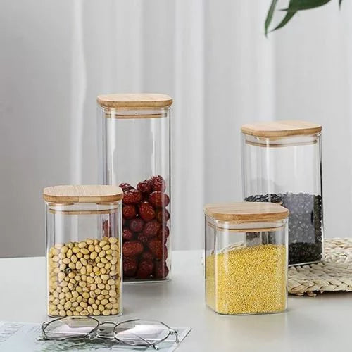 3 PCS Glass Jars With Bamboo Lids