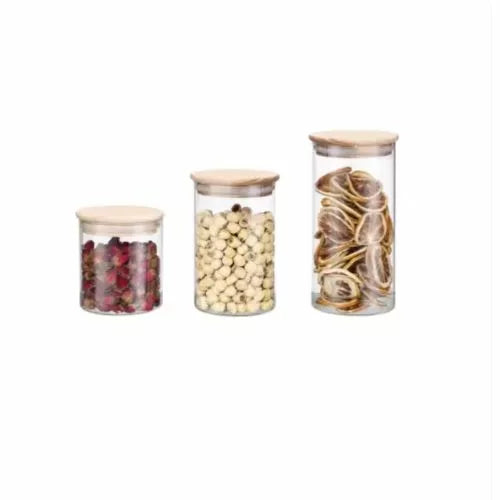 3 PCS Glass Jars With Bamboo Lids