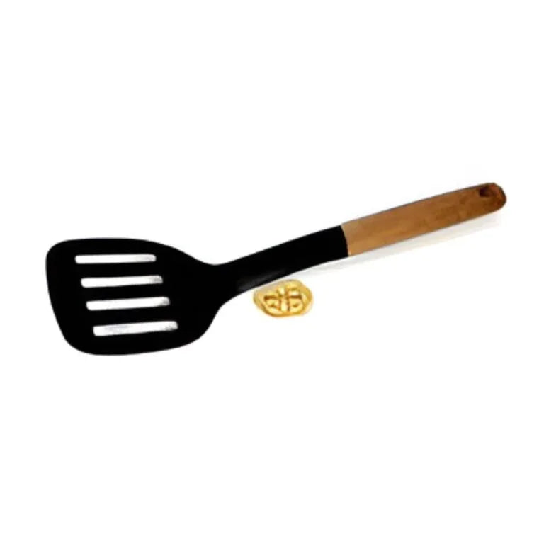 Wooden Spatula Spoon with Silicone Wide Bottom