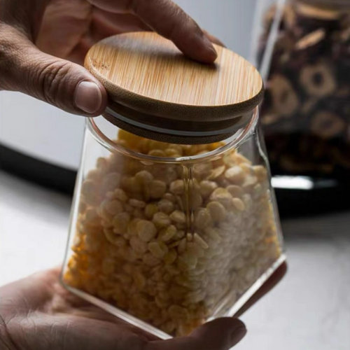 Glass Jar with a Wooden Lid to Preserve