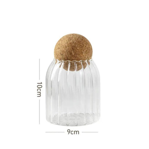 Clear Stripe Glass Jar with Round Ball Cork for Kitchen Pantry