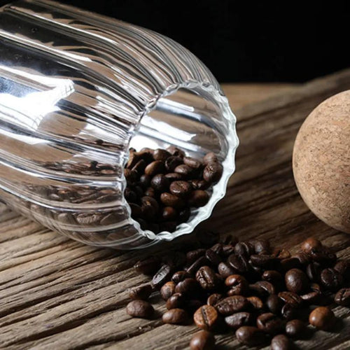 Clear Stripe Glass Jar with Round Ball Cork for Kitchen Pantry