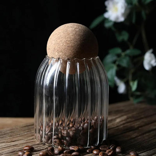 Clear Stripe Glass Jar with Round Ball Cork for Kitchen Pantry