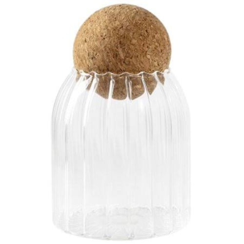 Clear Stripe Glass Jar with Round Ball Cork for Kitchen Pantry