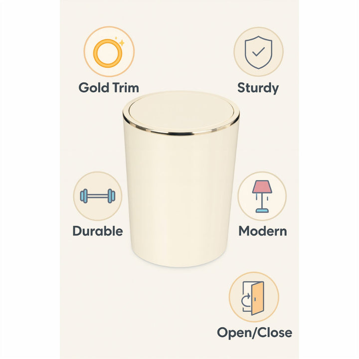 Acrylic Swing Lid Bin 25.5 × 18.5 cm with Metal Rim, 6 L