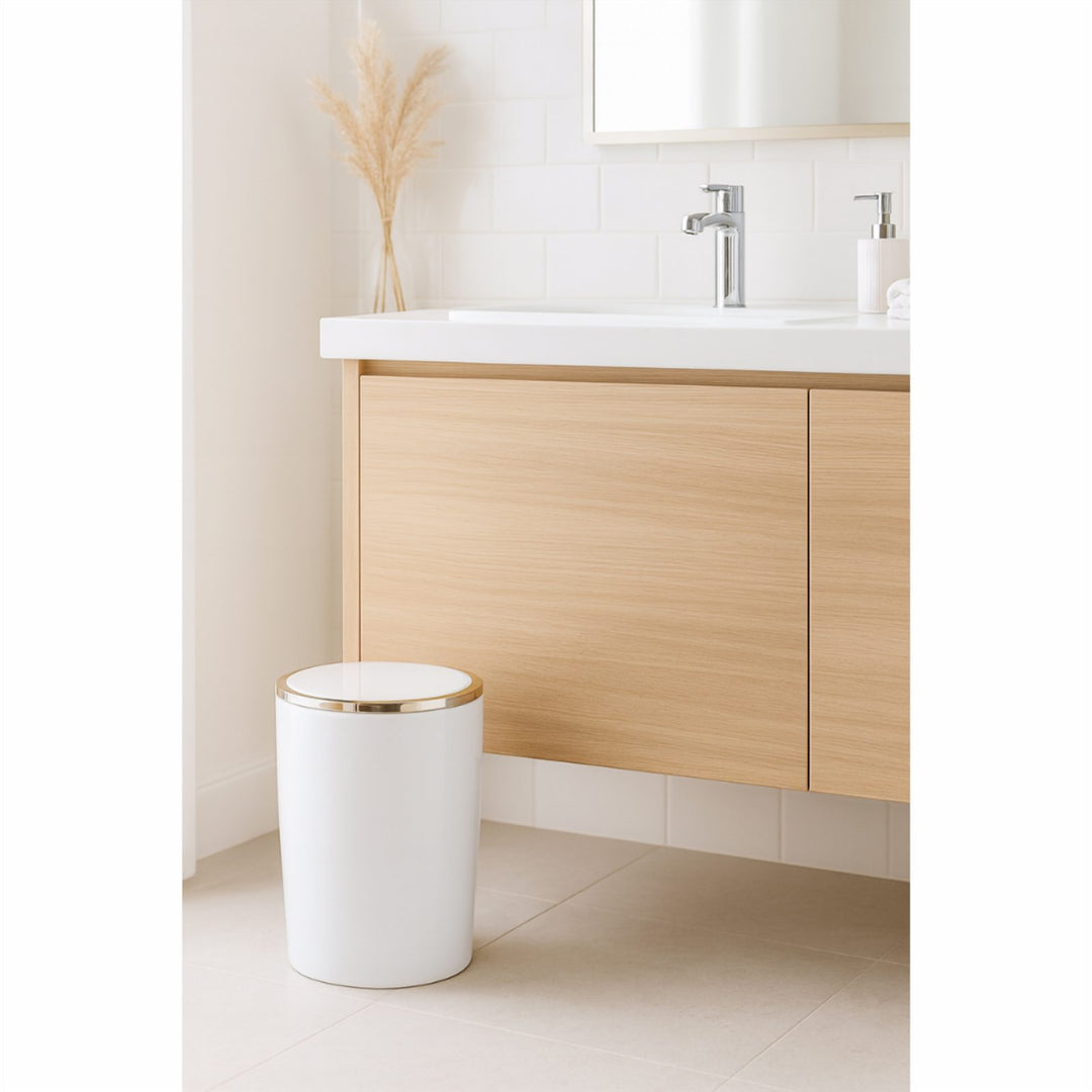 Acrylic Swing Lid Bin 25.5 × 18.5 cm with Metal Rim, 6 L