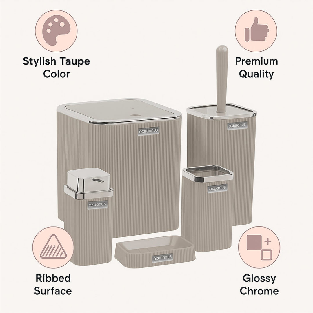 طقم حمام أكريليك 5 قطع، سلة 18 سم وفرشاة 33.5 سم