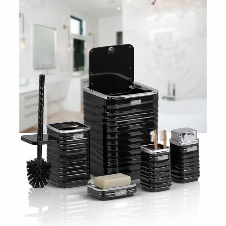 5 Piece Bathroom Set with Chrome Lid Bin and Soap Dispenser