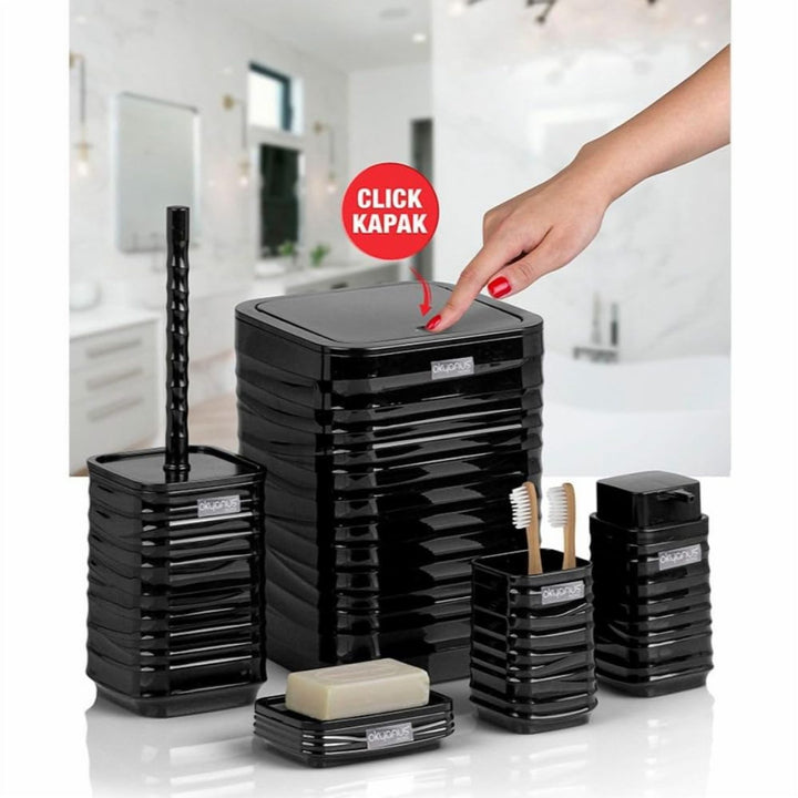 Acrylic 5 Piece Bathroom Set with Bin, Dispenser and Brush Holder