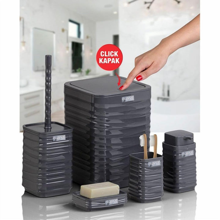 Acrylic 5 Piece Bathroom Set with Bin, Dispenser and Brush Holder
