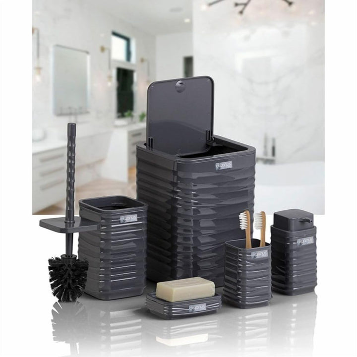 Acrylic 5 Piece Bathroom Set with Bin, Dispenser and Brush Holder