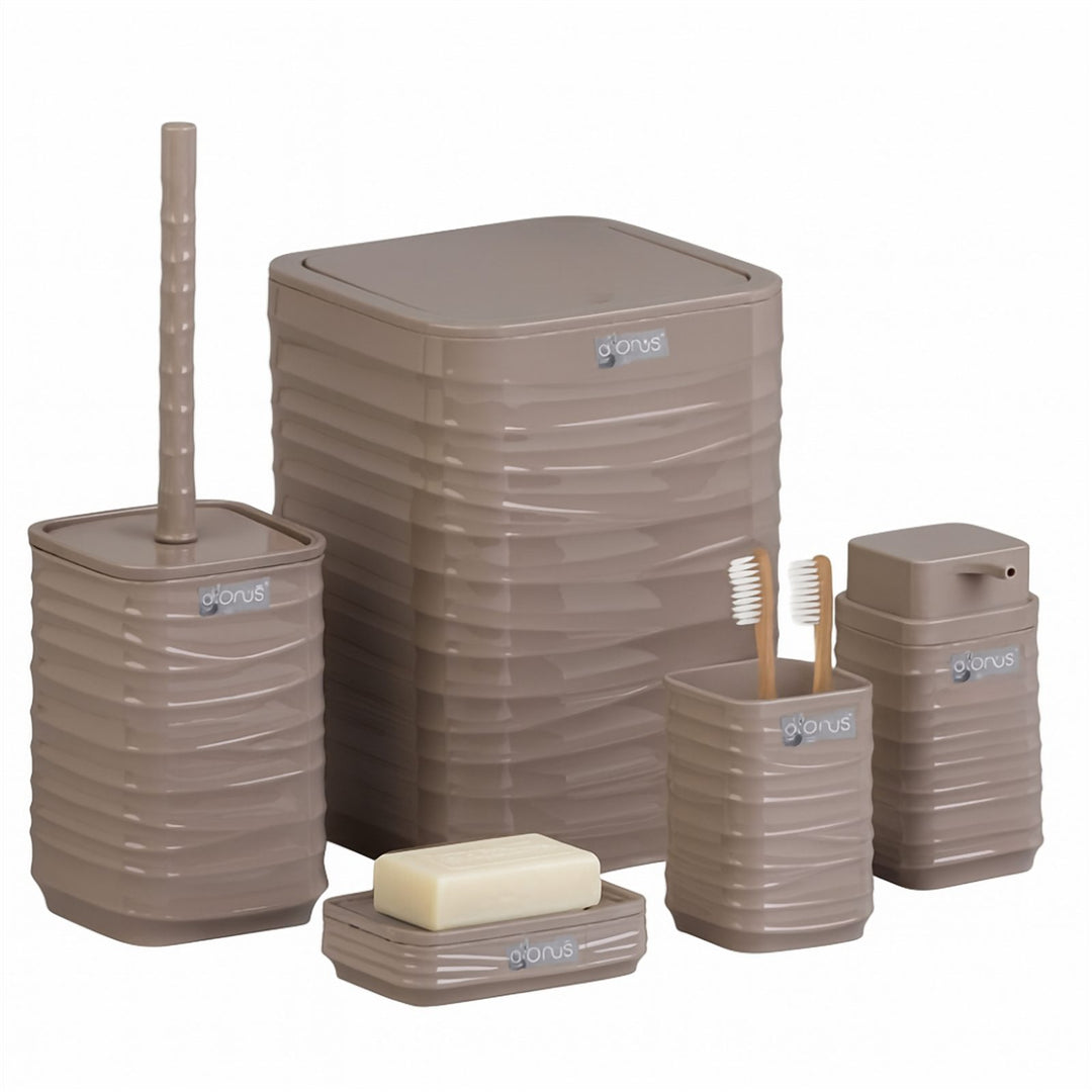 Acrylic 5 Piece Bathroom Set with Bin, Dispenser and Brush Holder