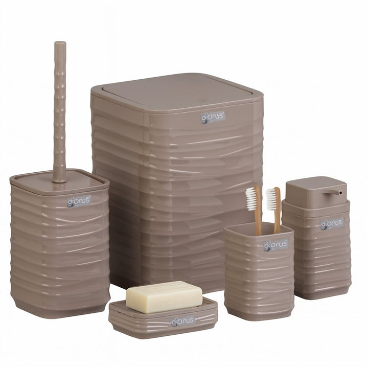 Acrylic 5 Piece Bathroom Set with Bin, Dispenser and Brush Holder