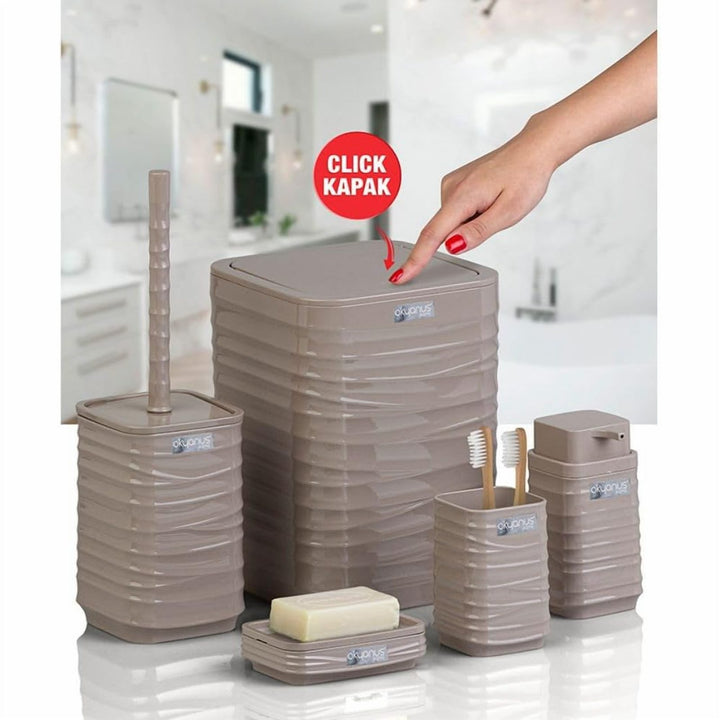 Acrylic 5 Piece Bathroom Set with Bin, Dispenser and Brush Holder