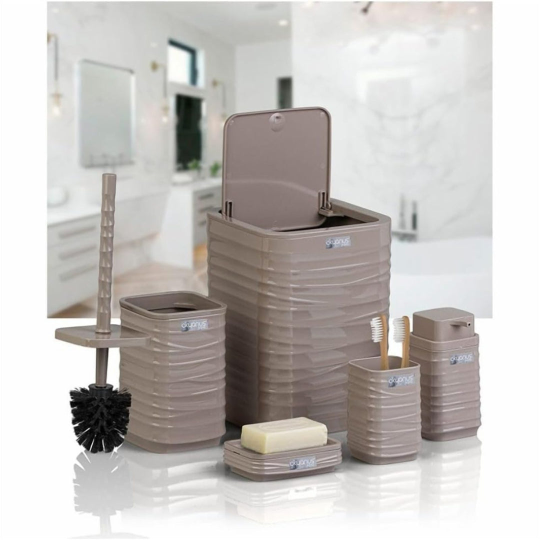 Acrylic 5 Piece Bathroom Set with Bin, Dispenser and Brush Holder
