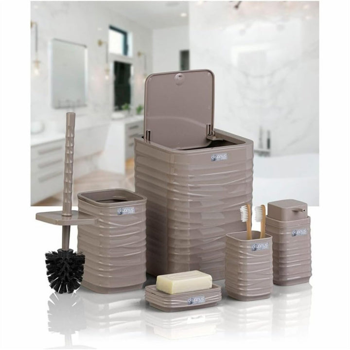 Acrylic 5 Piece Bathroom Set with Bin, Dispenser and Brush Holder