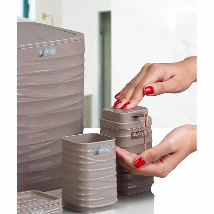 Acrylic 5 Piece Bathroom Set with Bin, Dispenser and Brush Holder