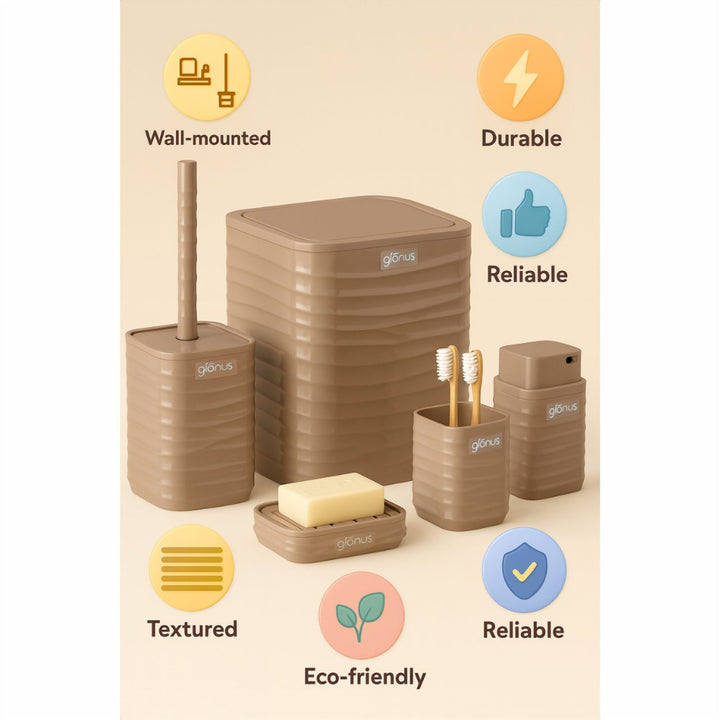 Acrylic 5 Piece Bathroom Set with Bin, Dispenser and Brush Holder