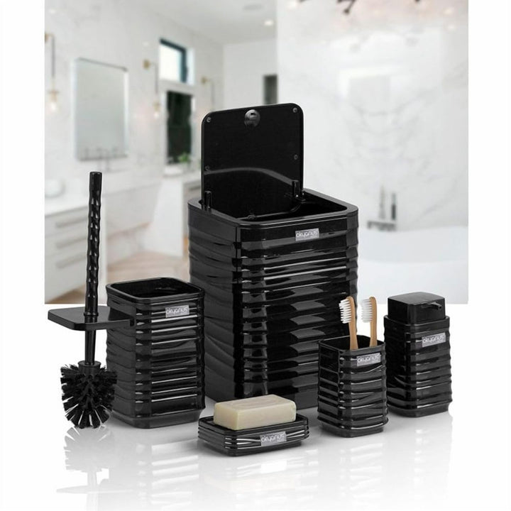 Acrylic 5 Piece Bathroom Set with Bin, Dispenser and Brush Holder