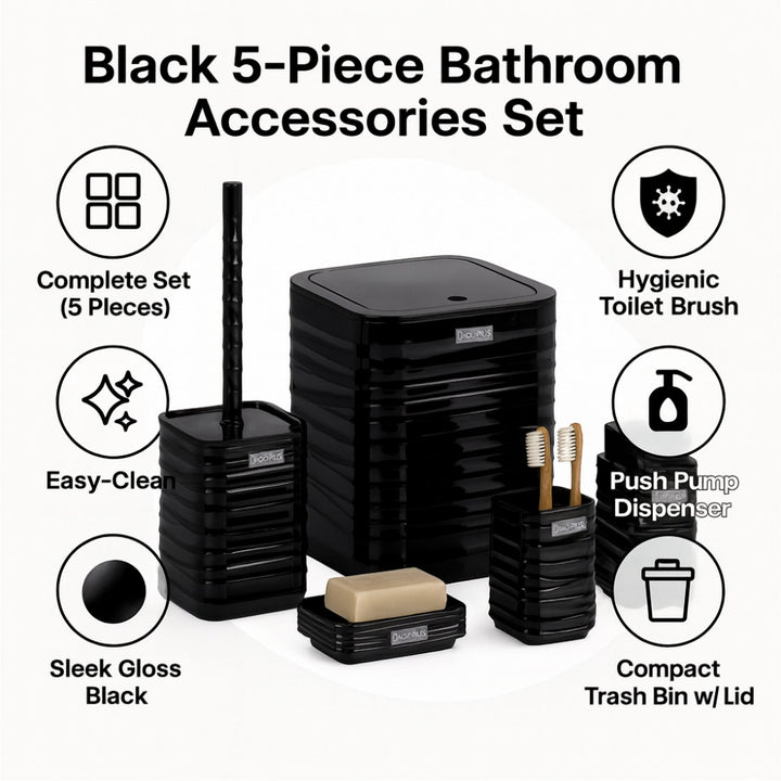 Acrylic 5 Piece Bathroom Set with Bin, Dispenser and Brush Holder