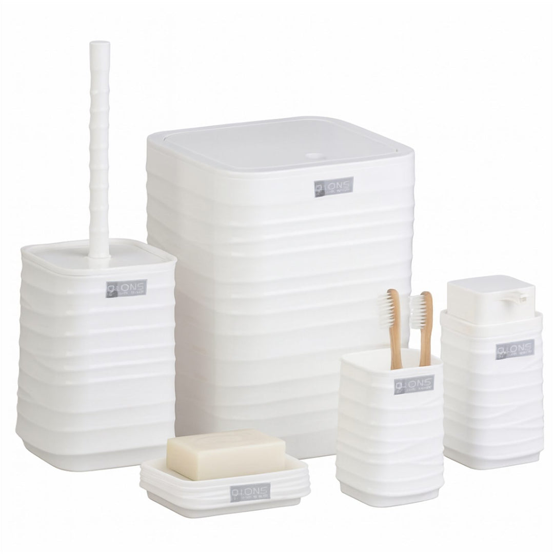 Acrylic 5 Piece Bathroom Set with Bin, Dispenser and Brush Holder