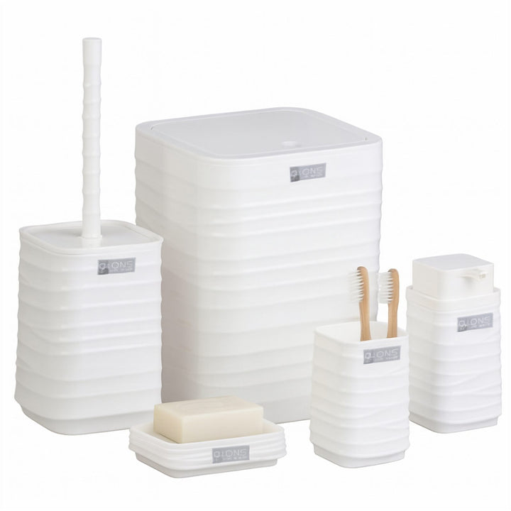 Acrylic 5 Piece Bathroom Set with Bin, Dispenser and Brush Holder