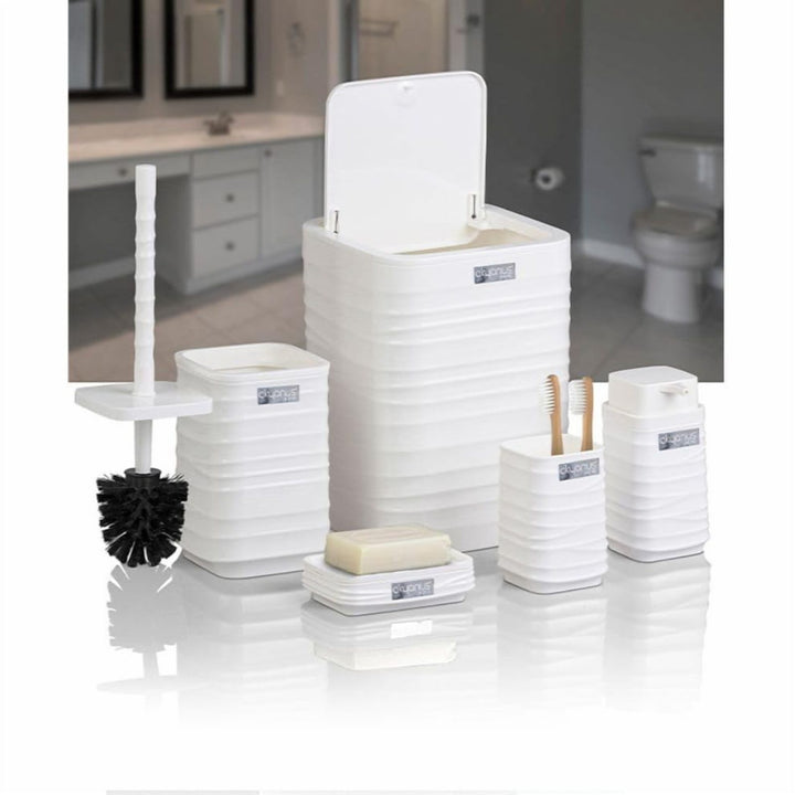 Acrylic 5 Piece Bathroom Set with Bin, Dispenser and Brush Holder