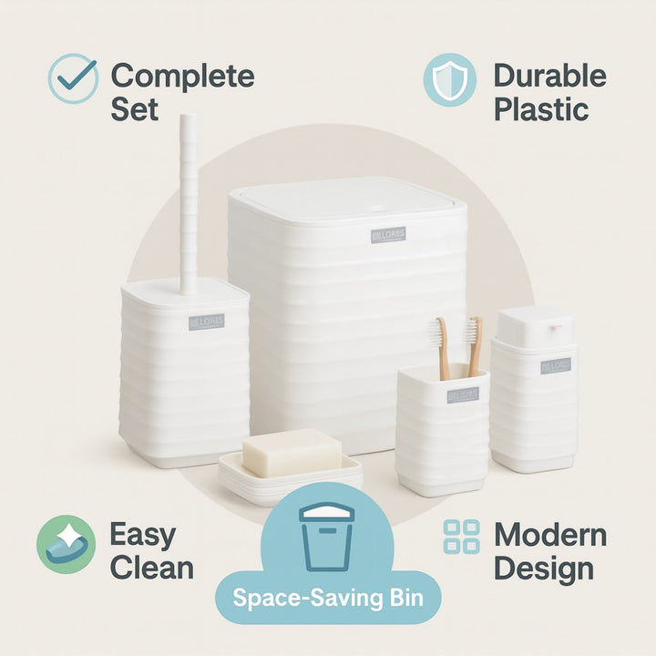 Acrylic 5 Piece Bathroom Set with Bin, Dispenser and Brush Holder