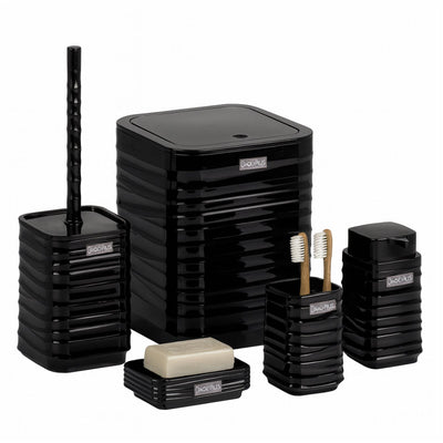 Acrylic 5 Piece Bathroom Set with Bin, Dispenser and Brush Holder