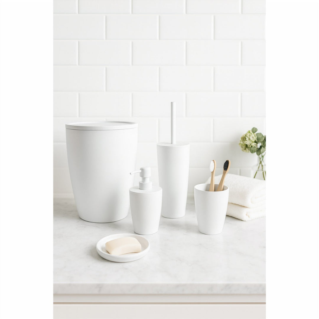 5 Piece Bathroom Set with 19 x 22.5 cm Bin and Soap Dispenser
