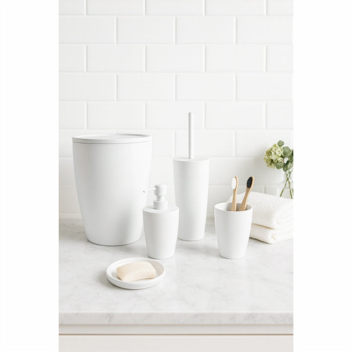 5 Piece Bathroom Set with 19 x 22.5 cm Bin and Soap Dispenser
