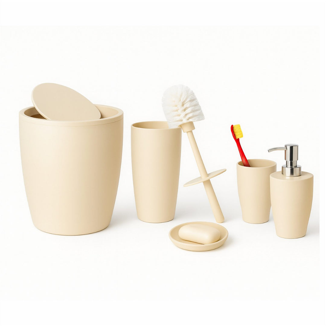 5 Piece Bathroom Set with 19 x 22.5 cm Bin and Soap Dispenser