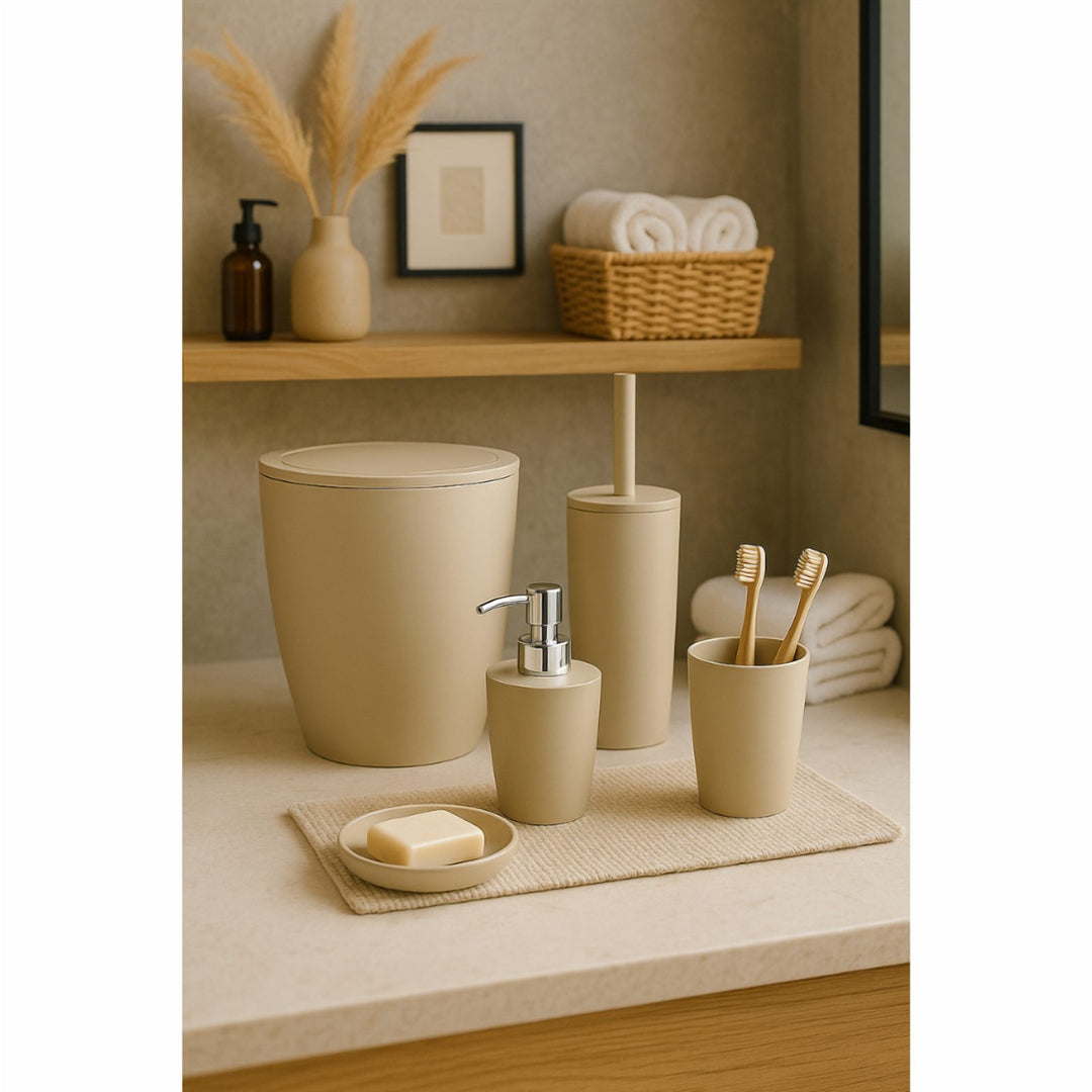 5 Piece Bathroom Set with 19 x 22.5 cm Bin and Soap Dispenser