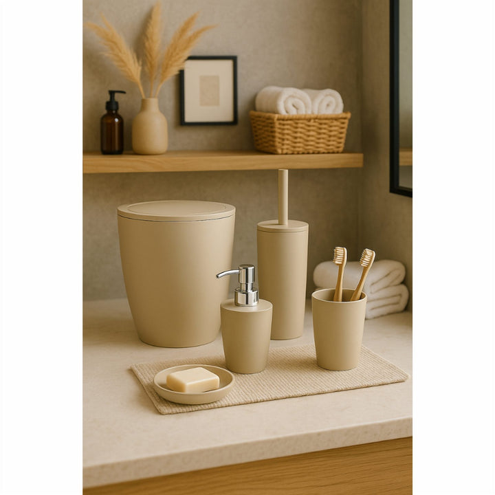 5 Piece Bathroom Set with 19 x 22.5 cm Bin and Soap Dispenser