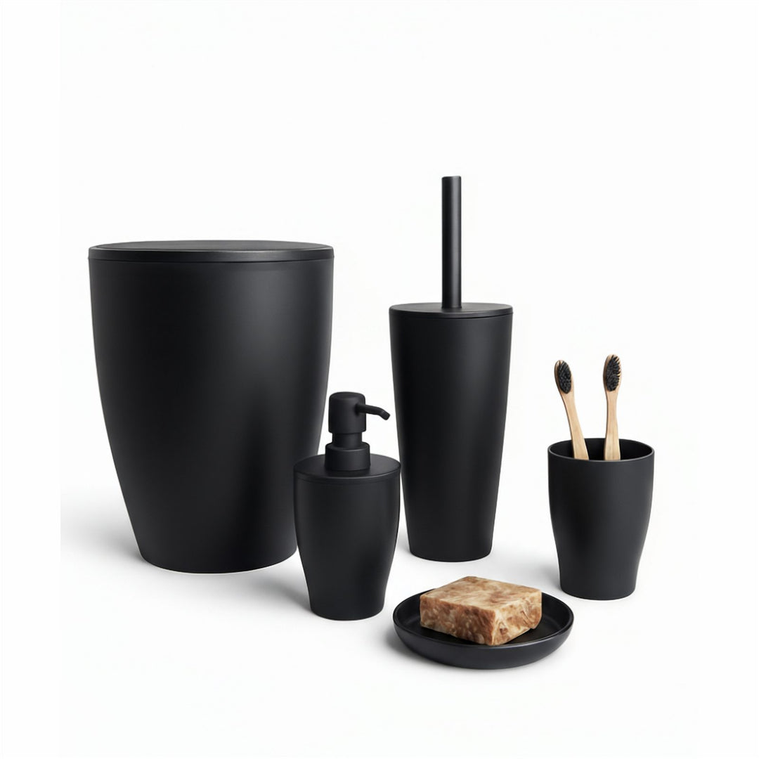5 Piece Bathroom Set with 19 x 22.5 cm Bin and Soap Dispenser