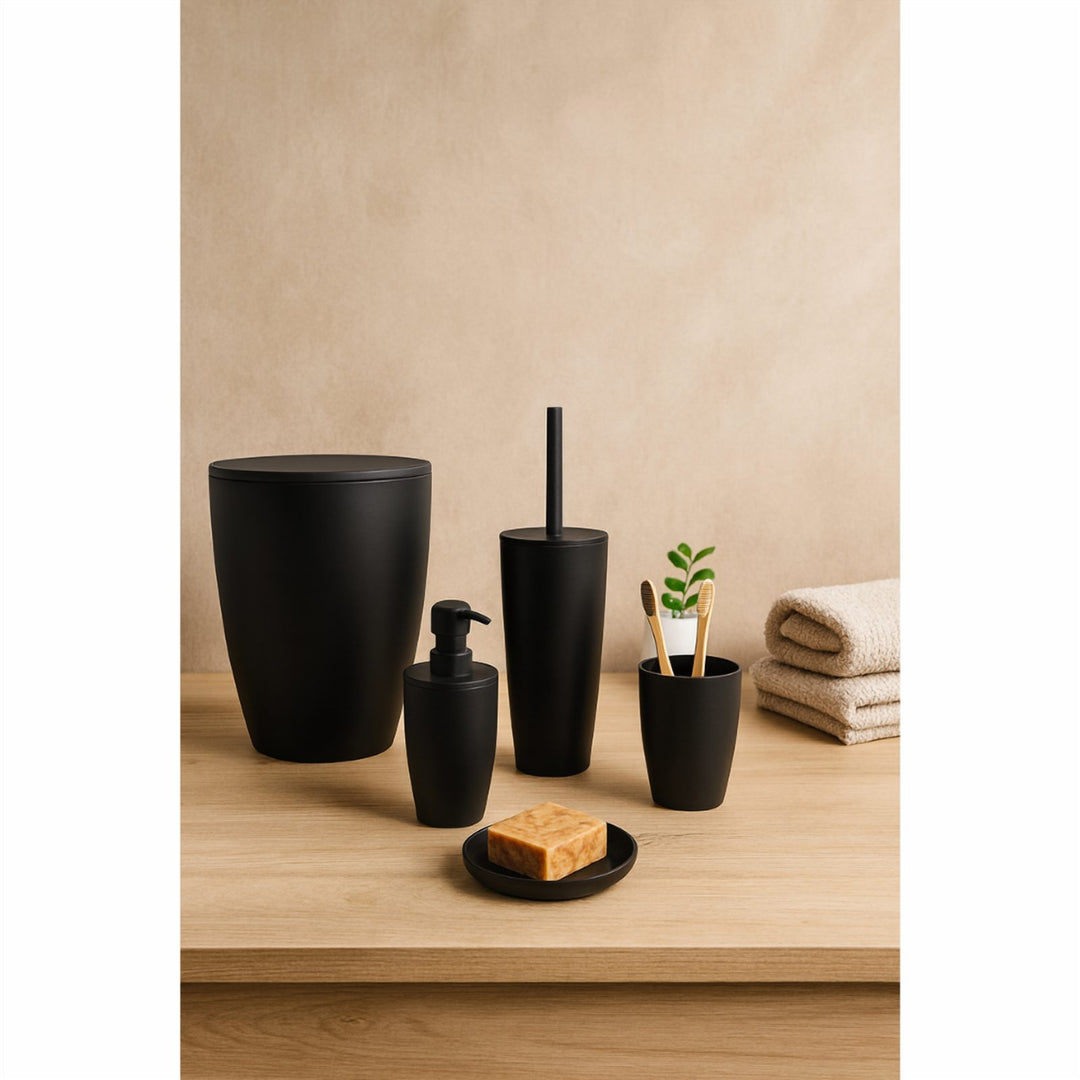 5 Piece Bathroom Set with 19 x 22.5 cm Bin and Soap Dispenser