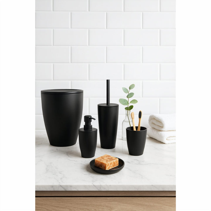 5 Piece Bathroom Set with 19 x 22.5 cm Bin and Soap Dispenser