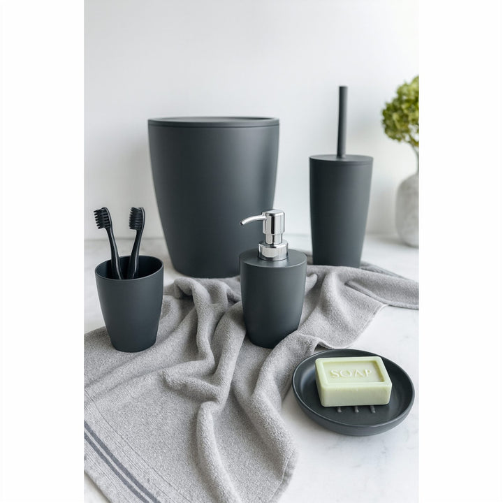 5 Piece Bathroom Set with 19 x 22.5 cm Bin and Soap Dispenser
