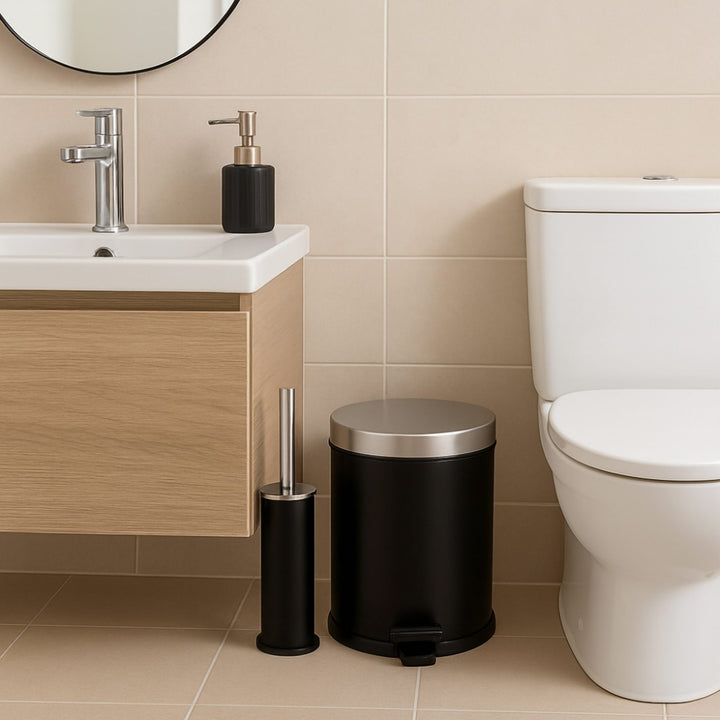 Stainless Steel Bathroom Bin and Toilet Brush Set, Non-Slip Base