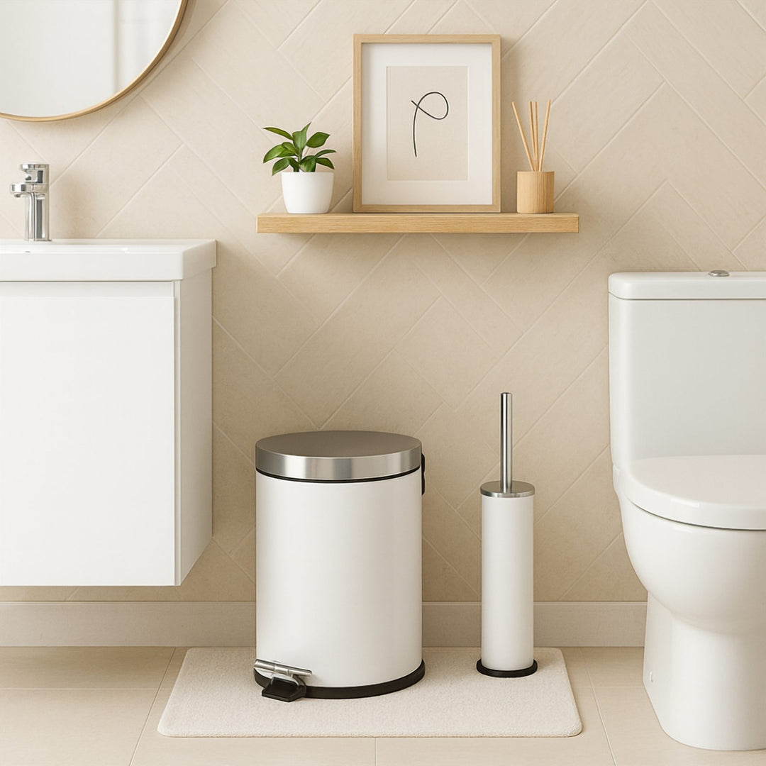 Stainless Steel Bathroom Bin and Toilet Brush Set, Non-Slip Base