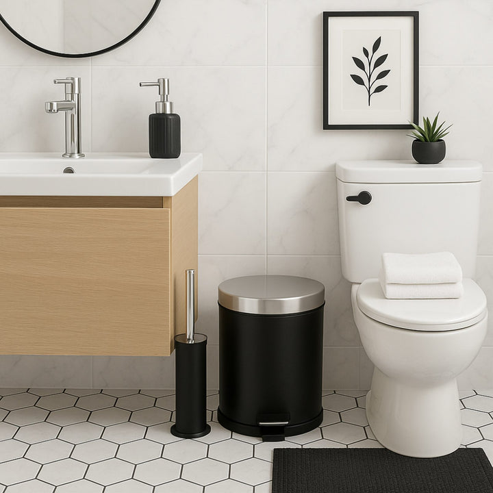 Stainless Steel Bathroom Bin and Toilet Brush Set, Non-Slip Base