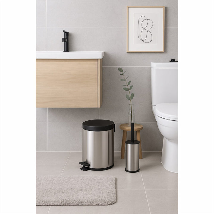 Stainless Steel Bathroom Bin and Toilet Brush Set, Non-Slip Base
