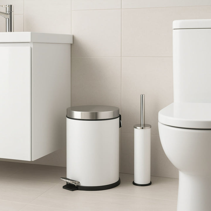 Stainless Steel Bathroom Bin and Toilet Brush Set, Non-Slip Base