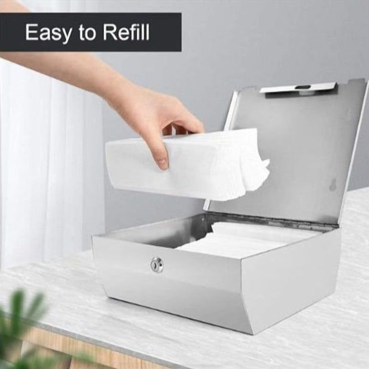 Brushed Grey Steel Paper Towel Dispenser, Lockable Wall Mount