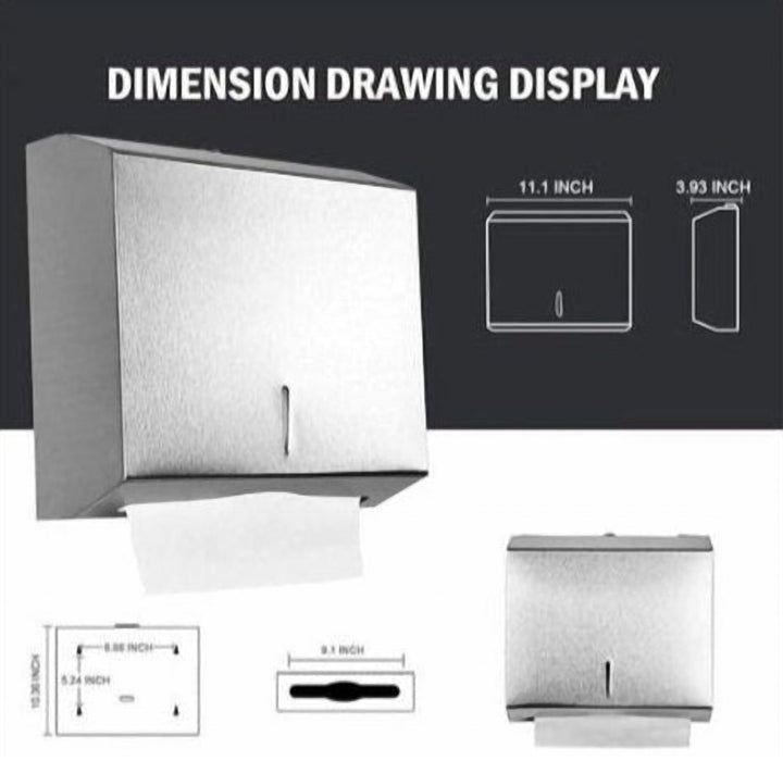 Brushed Grey Steel Paper Towel Dispenser, Lockable Wall Mount