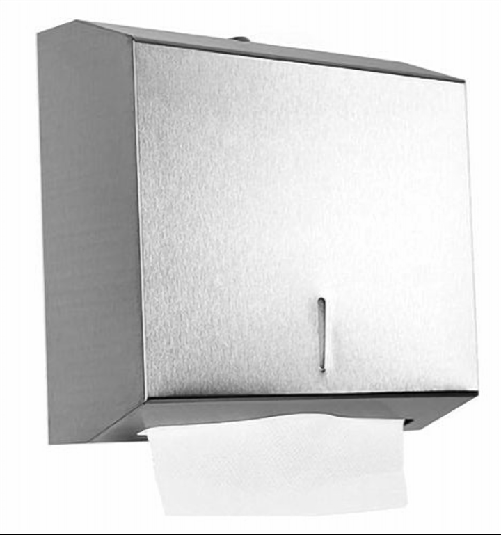 Brushed Grey Steel Paper Towel Dispenser, Lockable Wall Mount