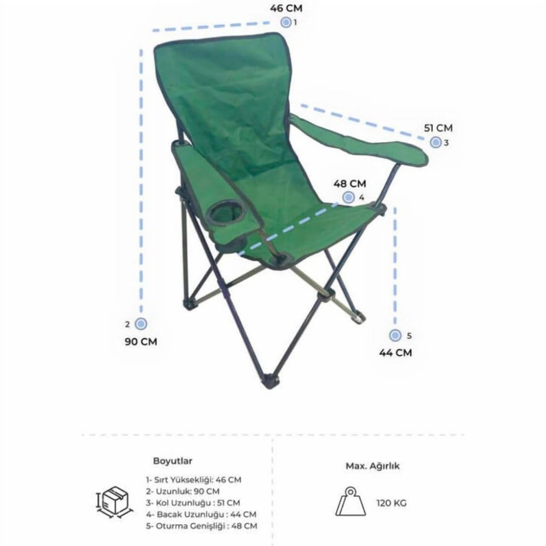 Folding Camping Chair with Cup Holder, 120 kg Metal Frame