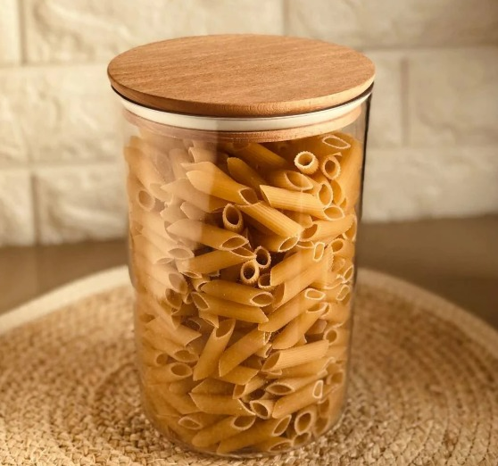 Round storage jar with tight Bamboo lid