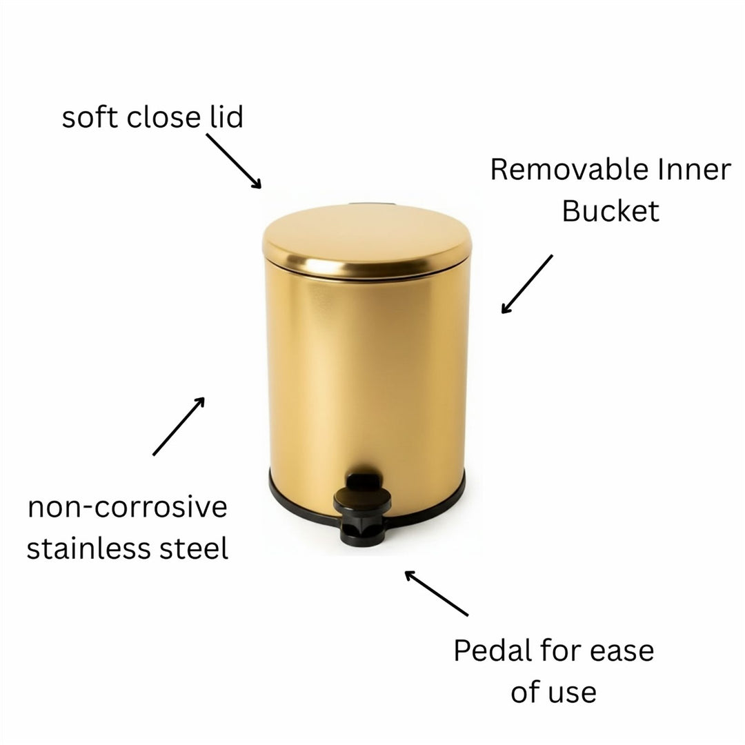 28x20cm, 6 Liter Steel Waste Bin, Soft Close Lid, Removable Inner Basket